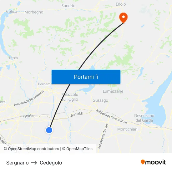 Sergnano to Cedegolo map