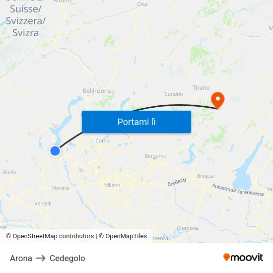 Arona to Cedegolo map