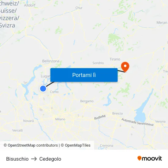Bisuschio to Cedegolo map