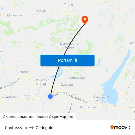 Castrezzato to Cedegolo map