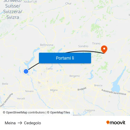 Meina to Cedegolo map