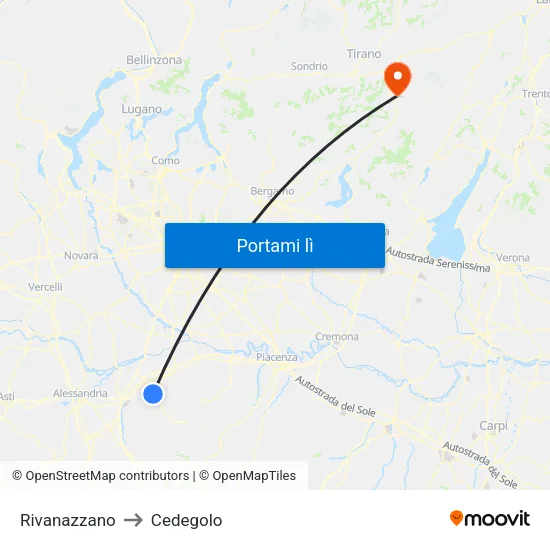 Rivanazzano to Cedegolo map