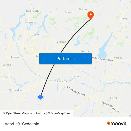 Varzi to Cedegolo map