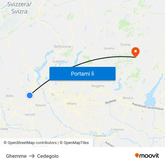 Ghemme to Cedegolo map