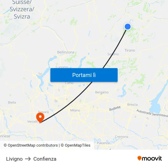 Livigno to Confienza map