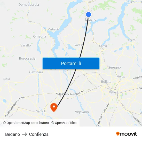 Bedano to Confienza map