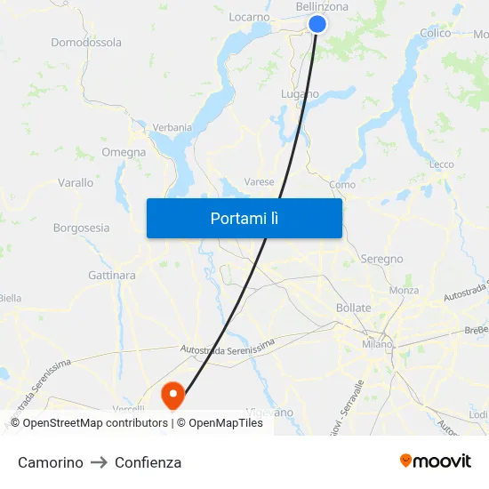 Camorino to Confienza map