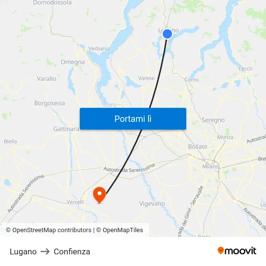 Lugano to Confienza map