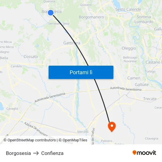 Borgosesia to Confienza map