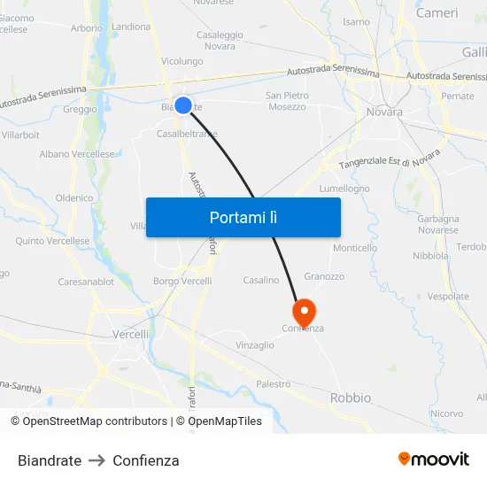 Biandrate to Confienza map