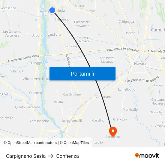 Carpignano Sesia to Confienza map