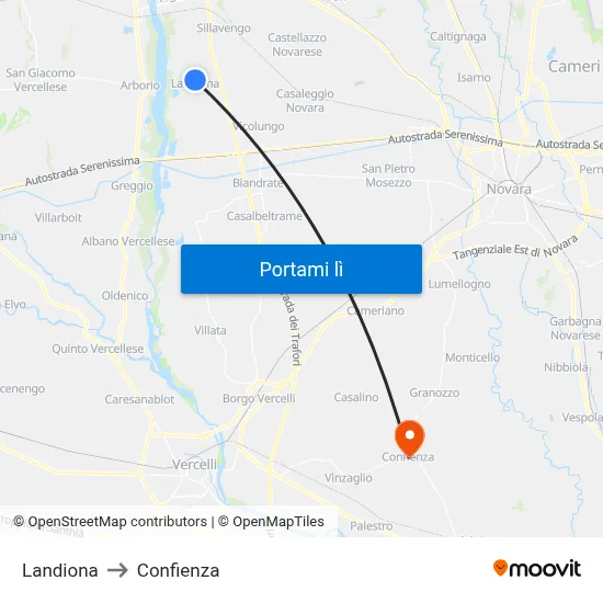 Landiona to Confienza map