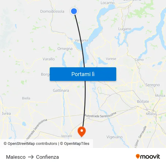 Malesco to Confienza map