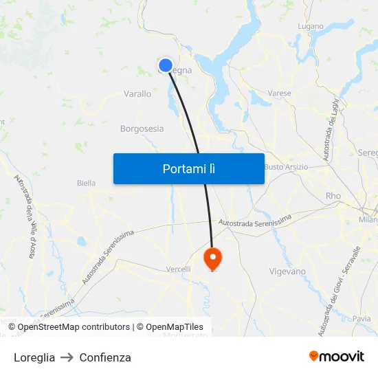 Loreglia to Confienza map
