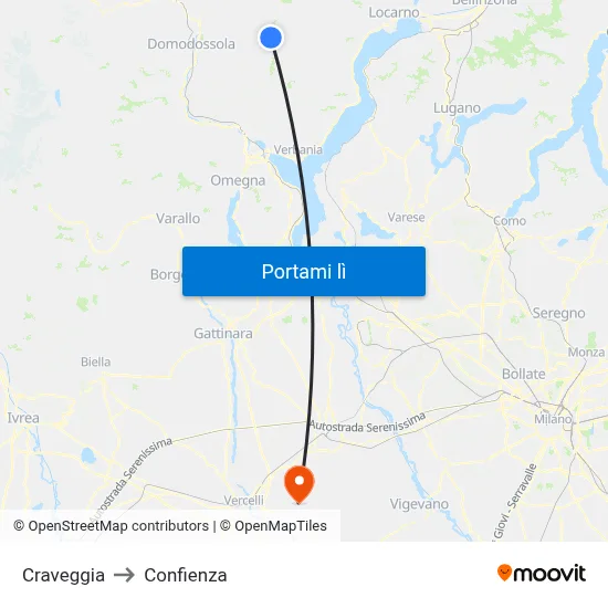 Craveggia to Confienza map