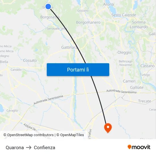 Quarona to Confienza map