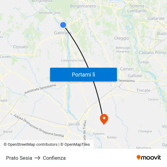 Prato Sesia to Confienza map