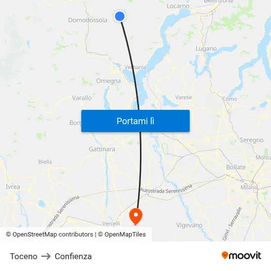 Toceno to Confienza map