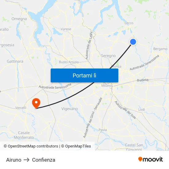 Airuno to Confienza map