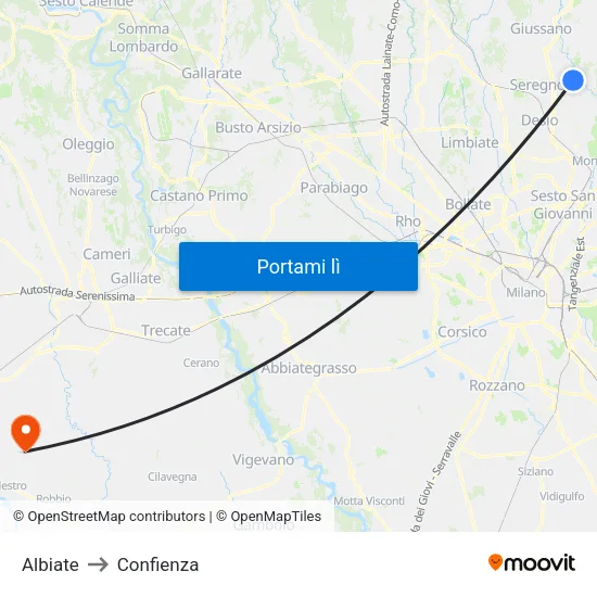 Albiate to Confienza map