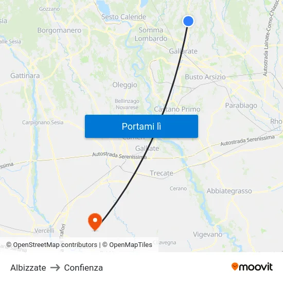 Albizzate to Confienza map