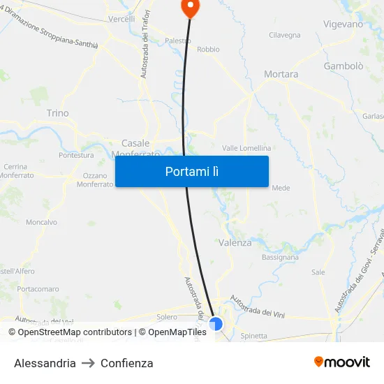 Alessandria to Confienza map