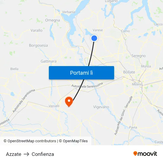 Azzate to Confienza map