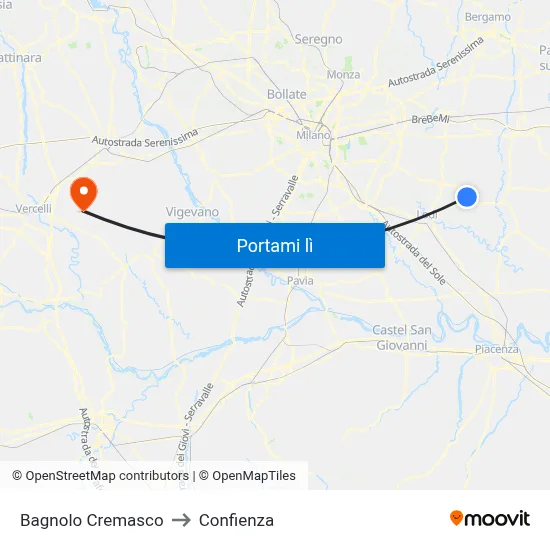 Bagnolo Cremasco to Confienza map