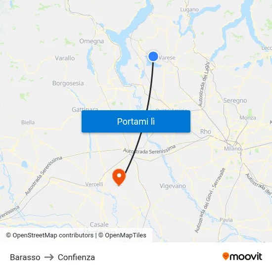Barasso to Confienza map
