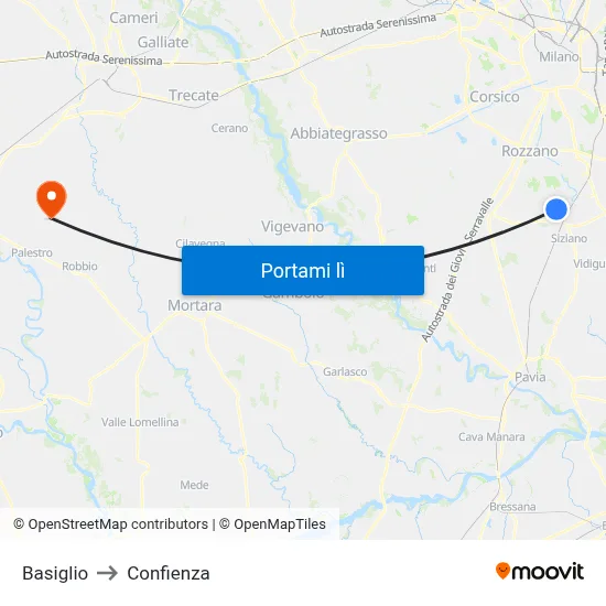 Basiglio to Confienza map