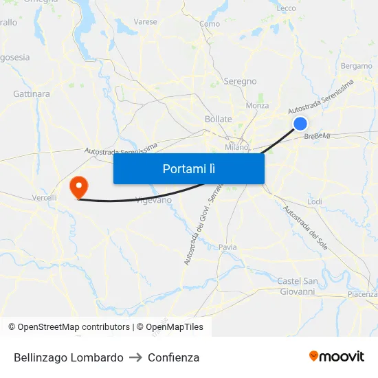 Bellinzago Lombardo to Confienza map