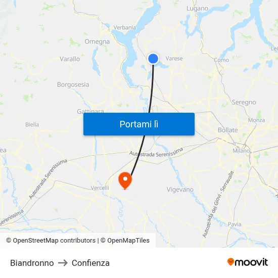 Biandronno to Confienza map