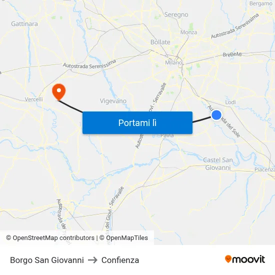 Borgo San Giovanni to Confienza map