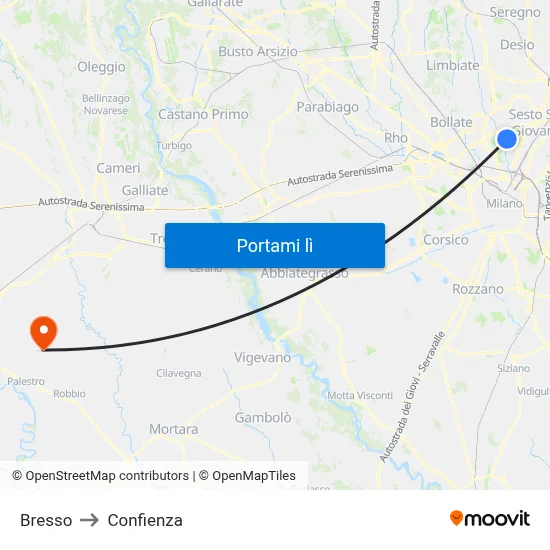 Bresso to Confienza map