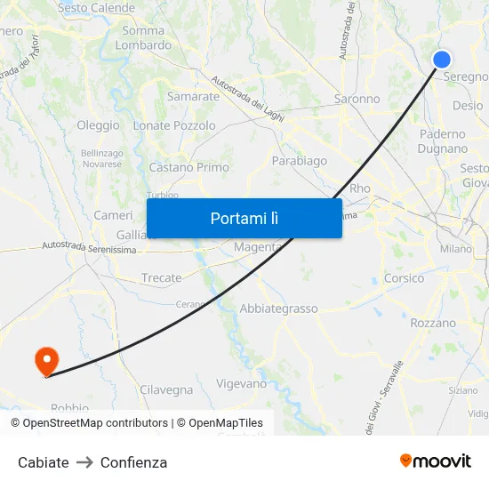 Cabiate to Confienza map