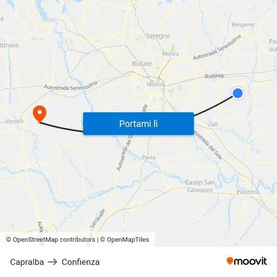 Capralba to Confienza map