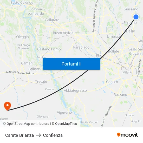 Carate Brianza to Confienza map