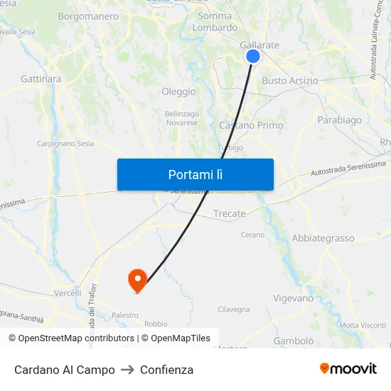 Cardano Al Campo to Confienza map