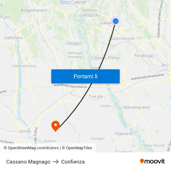 Cassano Magnago to Confienza map