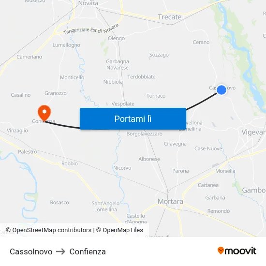 Cassolnovo to Confienza map
