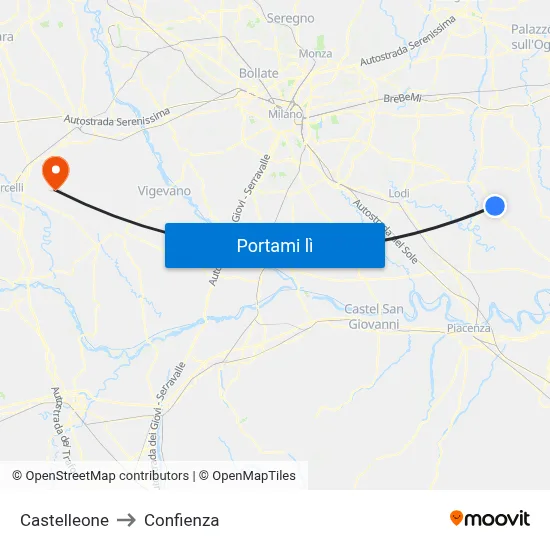 Castelleone to Confienza map