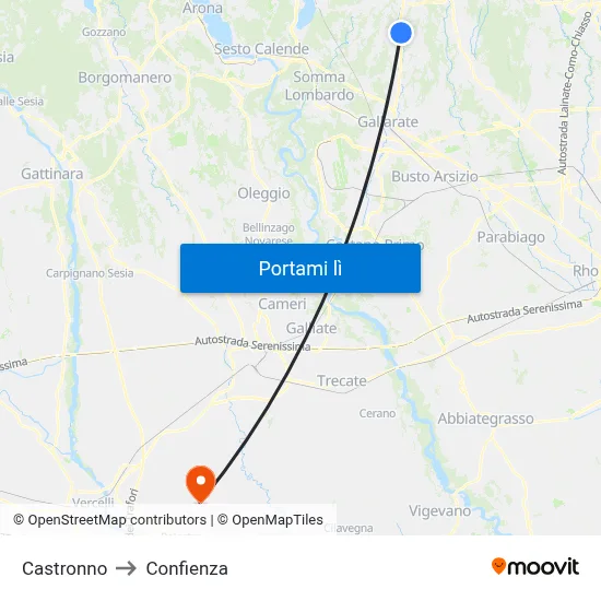 Castronno to Confienza map