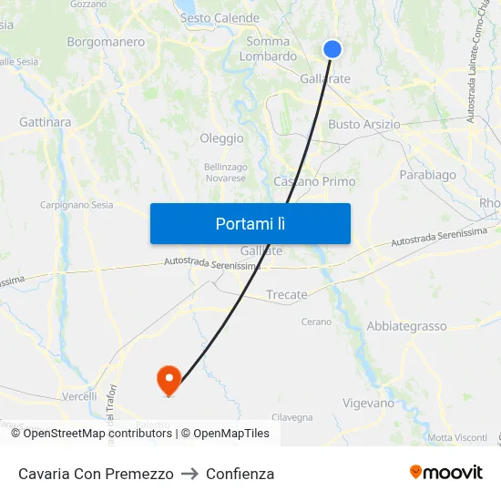 Cavaria Con Premezzo to Confienza map