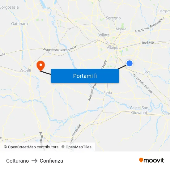 Colturano to Confienza map