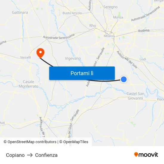 Copiano to Confienza map