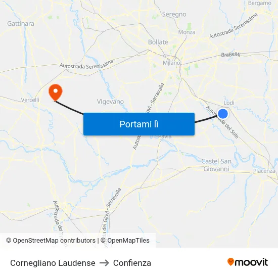 Cornegliano Laudense to Confienza map