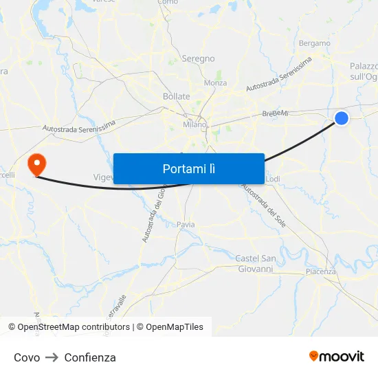 Covo to Confienza map