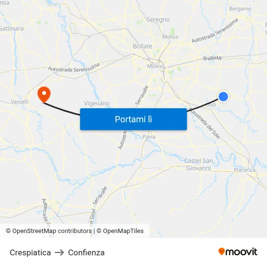 Crespiatica to Confienza map