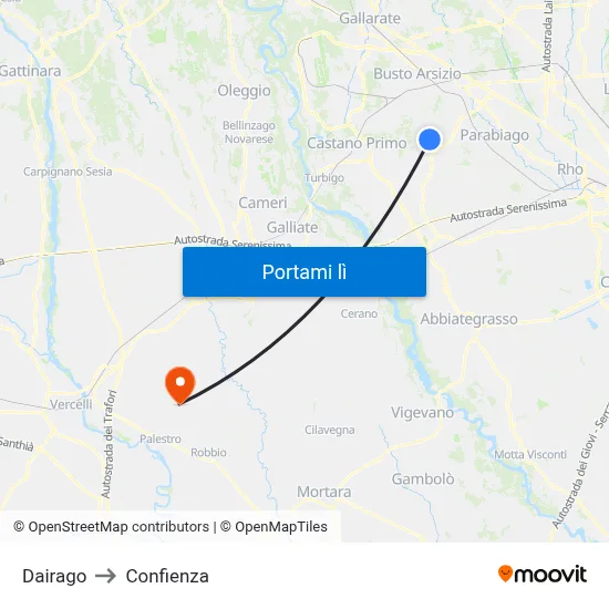 Dairago to Confienza map