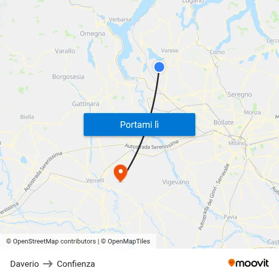 Daverio to Confienza map